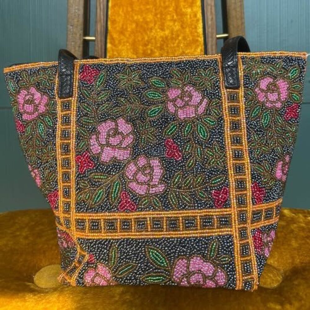 Hand-beaded Floral Tote Bag Shoulder Purse